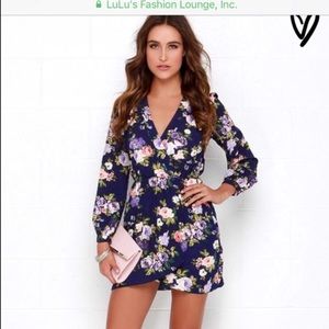 NWT Lulu's Navy Blue floral wrap dress